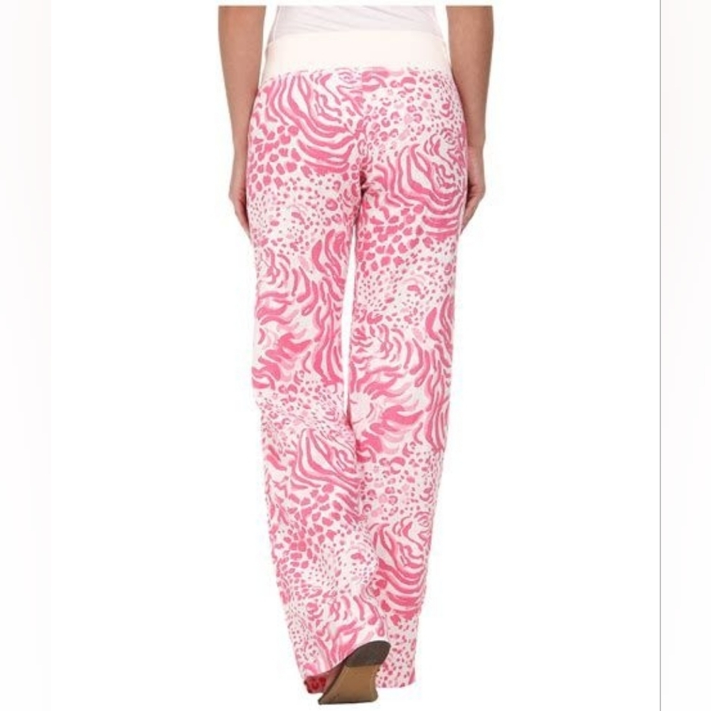 Lilly Pulitzer Beach Pant Get Spotted Wide Leg Linen Animal Print Pink Size XXS - Picture 2 of 9